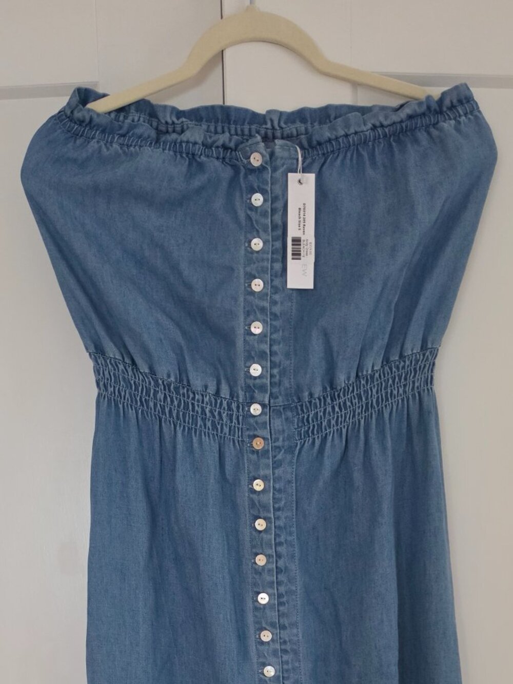 NWT DREW Andy Strapless Denim Maxi Dress in Bleach - Size S
